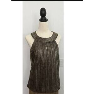 Alfani Beautiful Women's Metallic Gold Embellished
Striped Sleeveless Shirt XL